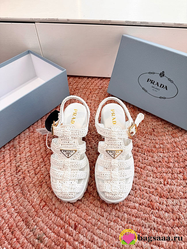 Bagsaaa Prada Women's Monolith Crochet Cage Sandals white - 1