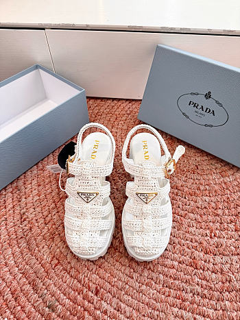 Bagsaaa Prada Women's Monolith Crochet Cage Sandals white