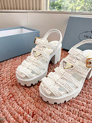 Bagsaaa Prada Women's Monolith Crochet Cage Sandals white - 3