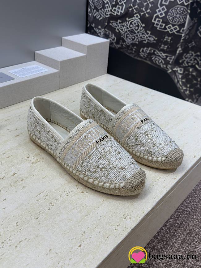 Bagsaaa Dior Granville Espadrille White Cannage Tweed and Gold-Tone Metallic Thread - 1