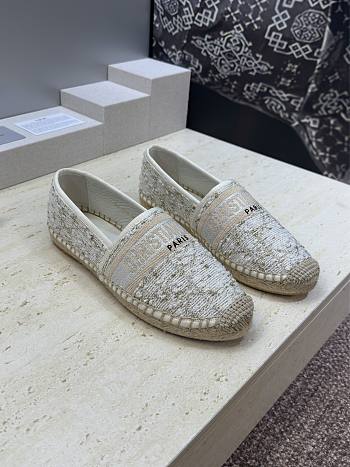 Bagsaaa Dior Granville Espadrille White Cannage Tweed and Gold-Tone Metallic Thread