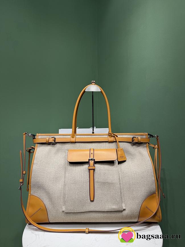 Bagsaaa Prada Bonnie linen and leather tote bag 2VG128 - 50cm - 1