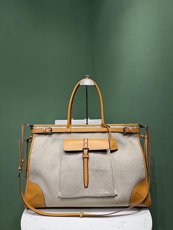 Bagsaaa Prada Bonnie linen and leather tote bag 2VG128 - 50cm