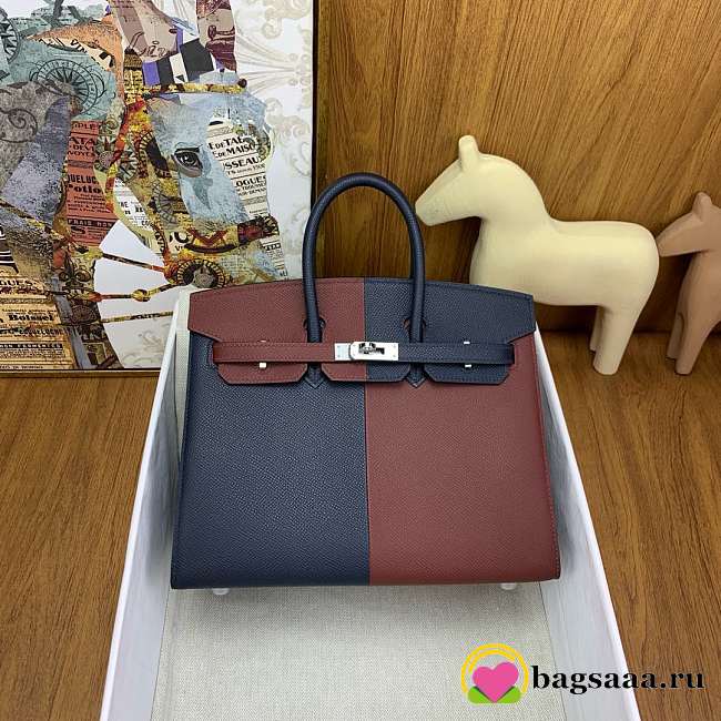 Bagsaaa Hermès Birkin in Bleu Indigo and Rouge Sellier Epsom - 25cm - 1