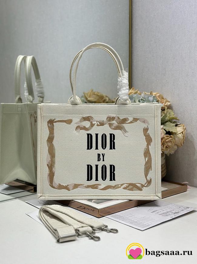 Bagsaaa Medium Dior Book Tote with Strap Beige, Pink and Black Book Cover Embroidery - 36cm - 1