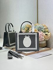 Bagsaaa Small Dior Book Tote with Strap Gray Dior Oblique Embroidery with White Lace & Dior Médaillon 26.5cm - 1