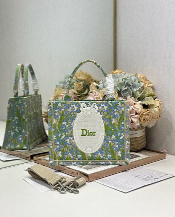 Bagsaaa Small Dior Book Tote with Strap Multicolor Lily of the Valley Embroidery with Dior Médaillon 26.5cm