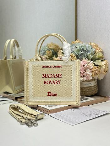 Bagsaaa Small Dior Book Tote with Strap Beige and Red Book Cover Embroidery - 26.5 cn