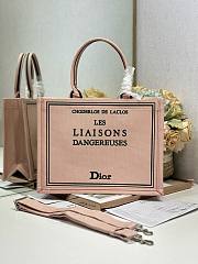 Bagsaaa Medium Dior Book Tote with Strap Pink and Green Book Cover Embroidery - 36cm - 1