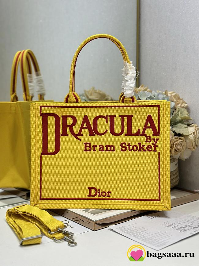 Bagsaaa Medium Dior Book Tote with Strap Yellow and Red Book Cover Embroidery - 36cm - 1