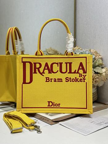 Bagsaaa Medium Dior Book Tote with Strap Yellow and Red Book Cover Embroidery - 36cm