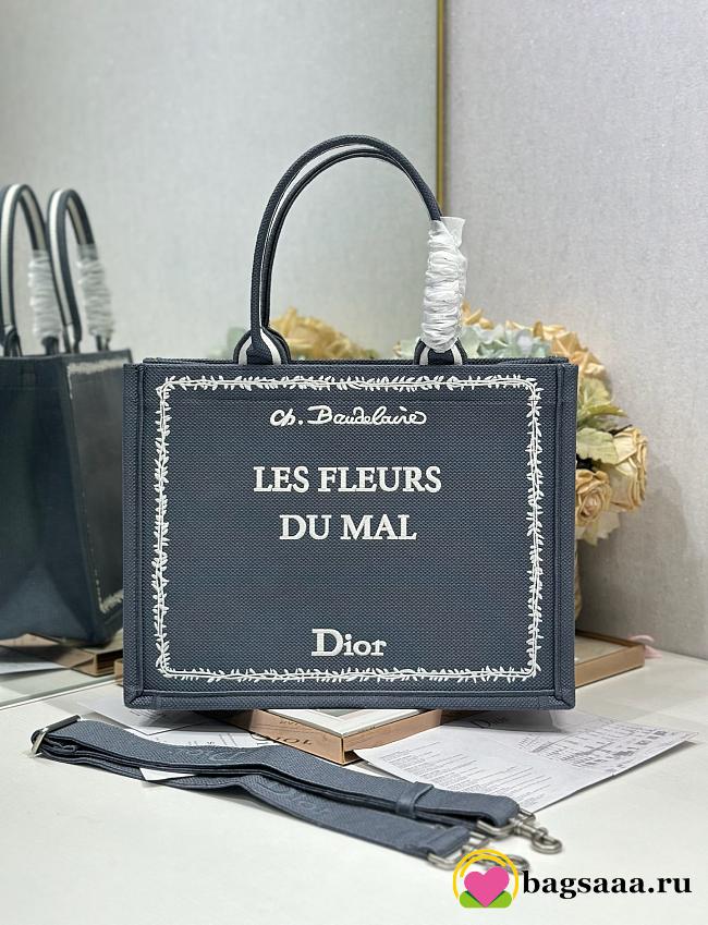 Bagsaaa Medium Dior Book Tote with Strap Blue and White Book Cover Embroidery - 36cm - 1