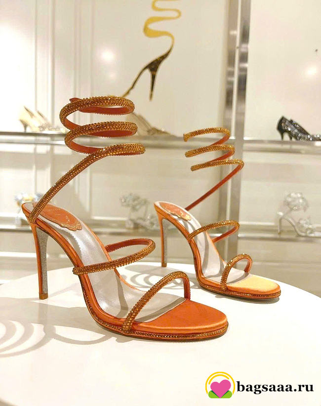 Bagsaaa René Caovilla Cleo crystal-embellished leather heeled sandals orange - 1