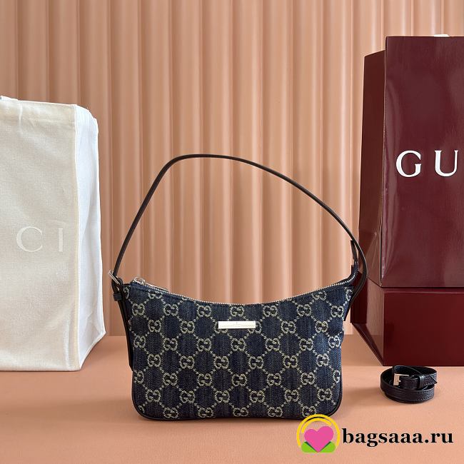 Bagsaaa Gucci Lady Lunetta small shoulder bag 874743 dark blue GG denim - 22cm - 1