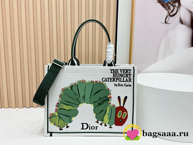 Bagsaaa Medium Dior Book Tote with Strap Multicolor Book Cover Embroidery - 36cm - 1