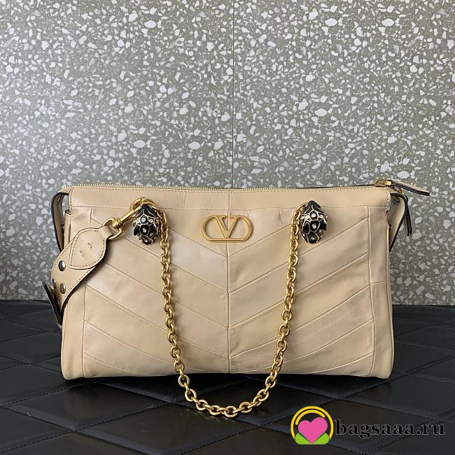 Bagsaaa Valentino Garavani Panthea Shoulder Bag In Nappa Leather With Chevron Pattern beige - 33cm - 1