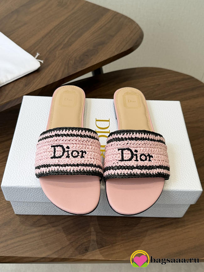 Bagsaaa Dioriviera Dior Woven Slide Soupir Pink Crocheted Raffia - 1