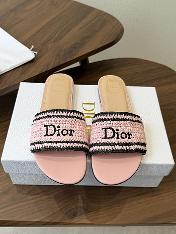 Bagsaaa Dioriviera Dior Woven Slide Soupir Pink Crocheted Raffia