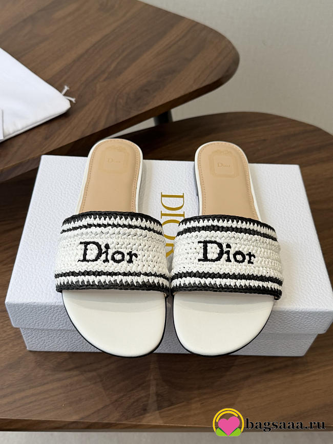 Bagsaaa Dioriviera Dior Woven Slide White Crocheted Raffia - 1