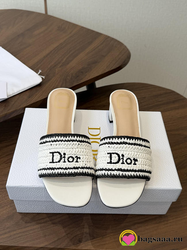 Bagsaaa Dioriviera Dior Woven Heeled Slide White Crocheted Raffia 3.5cm - 1