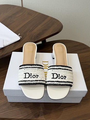 Bagsaaa Dioriviera Dior Woven Heeled Slide White Crocheted Raffia 3.5cm