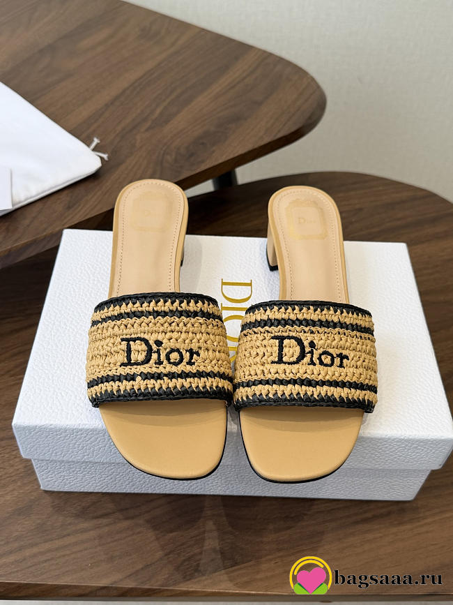 Bagsaaa Dioriviera Dior Woven Heeled Slide Beige Crocheted Raffia 3.5cm - 1