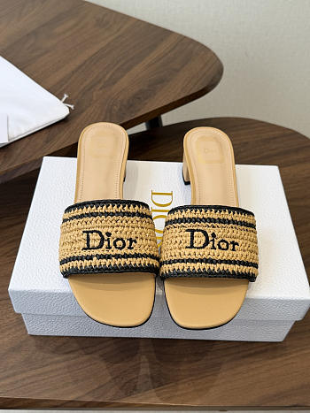 Bagsaaa Dioriviera Dior Woven Heeled Slide Beige Crocheted Raffia 3.5cm