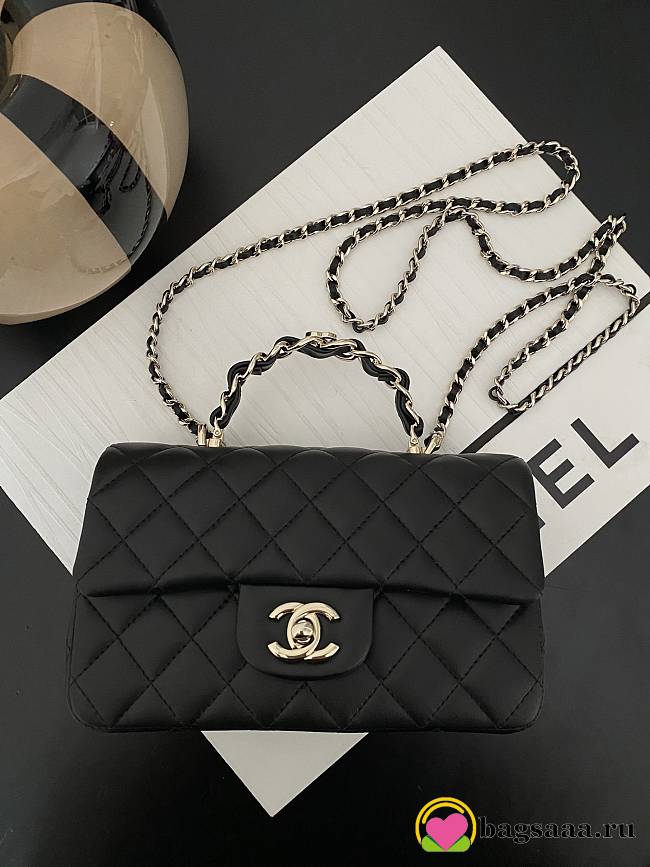 Bagsaaa Chanel Mini Classic Handbag With Top Handle AS2431 black lambskin - 20cm - 1
