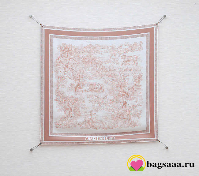 Bagsaaa Dior Toile de Jouy Sauvage 90 Square Scarf Ivory and Pink Silk Twill - 90x90cm - 1