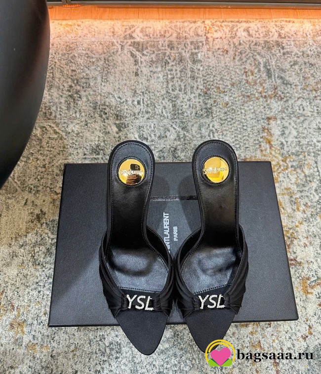 Bagsaaa YSL JERRY mules in satin crepe and rhinestones black 6cm - 1