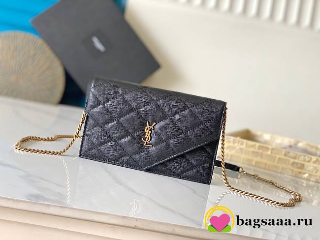 Bagsaaa YSL PARIS chain wallet in GRAIN DE POUDRE leather 871149 black - 20cm - 1