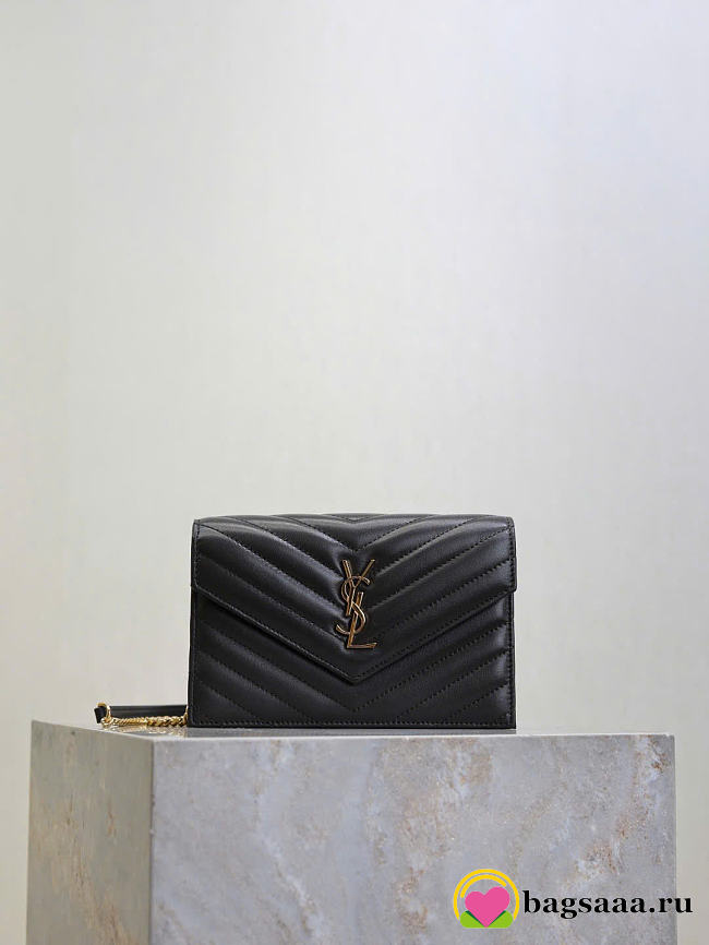 Bagsaaa YSL Cassandre Envelope Chain Wallet In Grain De Poudre Leather 857605 black - 19cm - 1