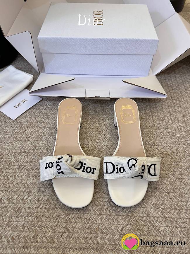 Bagsaaa J'Adior Heeled Slide Ivory Embroidered Cotton 3.5cm - 1