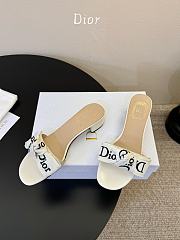 Bagsaaa J'Adior Heeled Slide Ivory Embroidered Cotton 3.5cm - 4