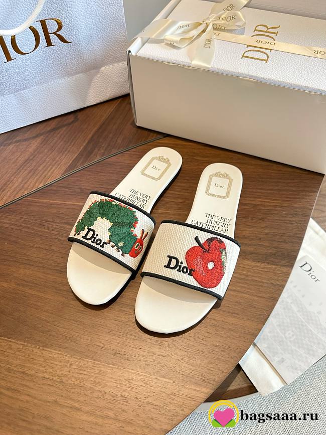 Bagsaaa Dior Mule Dway Coton brodé blanc et motif Book Cover multicolore - 1
