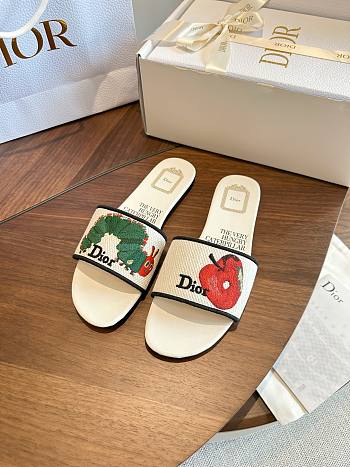 Bagsaaa Dior Mule Dway Coton brodé blanc et motif Book Cover multicolore