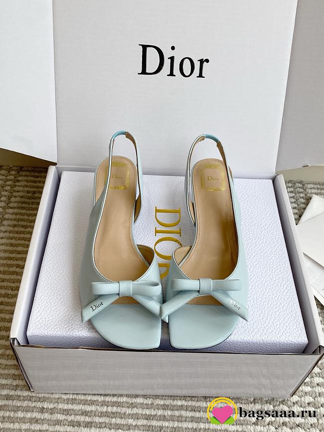Bagsaaa Dior Bow Heeled Slingback Sandal Blue Lambskin 4cm - 1