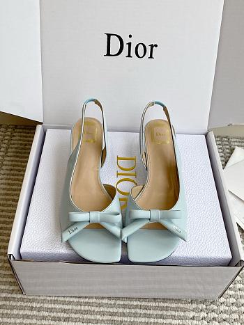 Bagsaaa Dior Bow Heeled Slingback Sandal Blue Lambskin 4cm