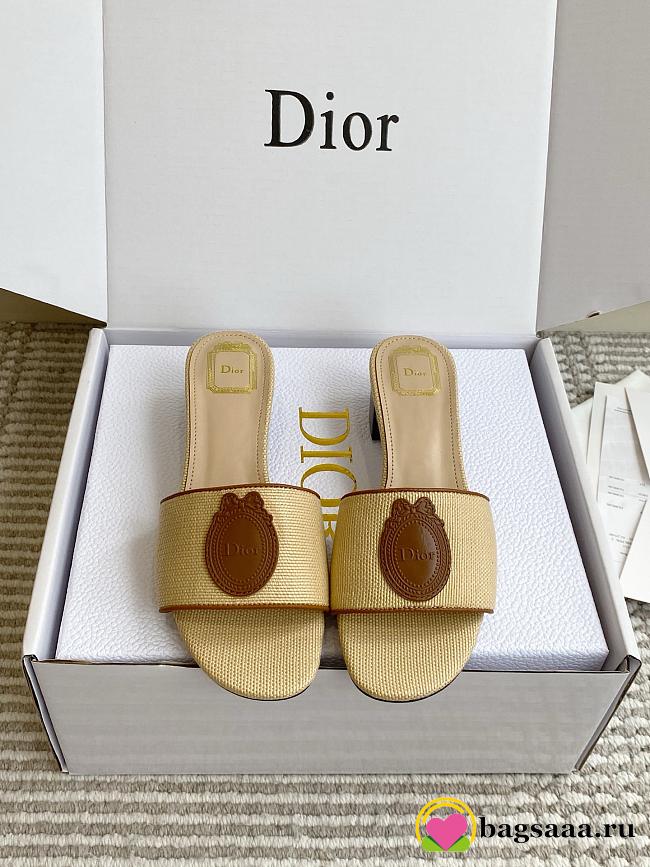 Bagsaaa Dioriviera Médaillon Heeled Slide Natural Embroidered and Cognac Brown 3.5cm - 1