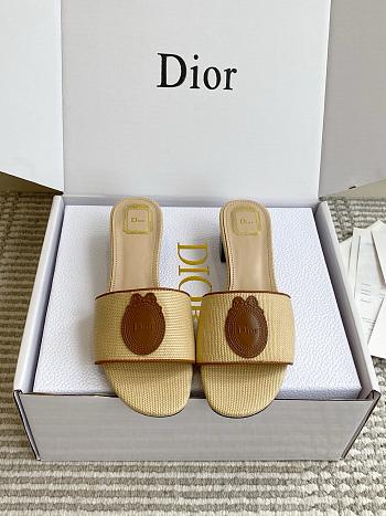 Bagsaaa Dioriviera Médaillon Heeled Slide Natural Embroidered and Cognac Brown 3.5cm