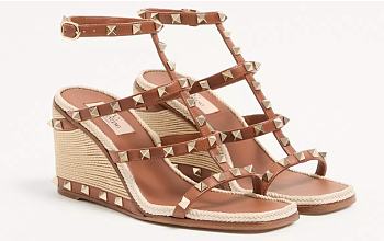 Bagsaaa Valentino Rockstud Calfskin Wedge Sandal With Cornely Embroidery 80Mm