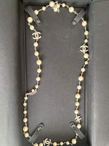 Bagsaaa Chanel CC Logo Long Necklace Rhinestone