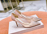 Bagsaaa Jimmy Choo Love 85 Ballet Pink Mesh Pointed-Toe Pumps with Dégradé Crystals - 1