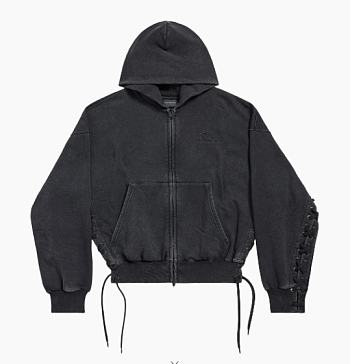 Bagsaaa Balenciaga Loop Sports Icon Lace-Up Hoodie black