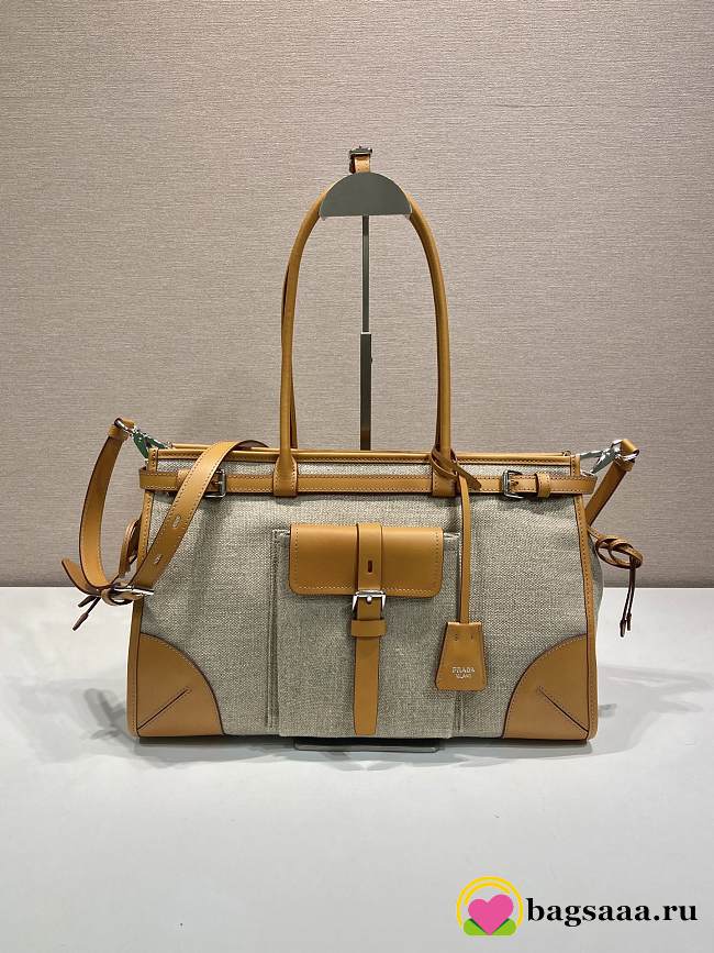 Bagsaaa Prada Bonnie linen and leather tote bag 1BA433 large Rope/Natural - 38cm - 1