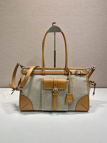 Bagsaaa Prada Bonnie linen and leather tote bag 1BA433 large Rope/Natural - 38cm