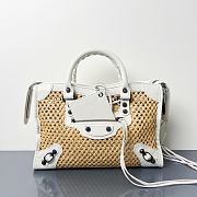 Bagsaaa Balenciaga Le City Bag Small in natural beige raffia effect fabric and white - 30cm - 1