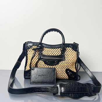 Bagsaaa Balenciaga Le City Bag Small in natural beige raffia effect fabric and black - 30cm
