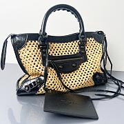 Bagsaaa Balenciaga Le City Bag Small in natural beige raffia effect fabric and black - 30cm - 2