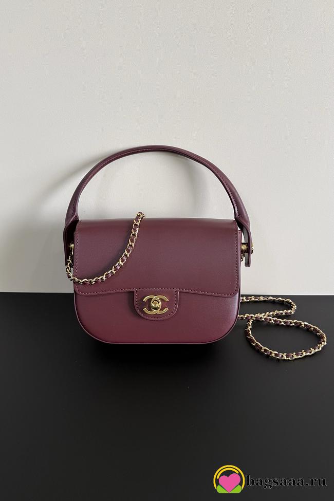 Bagsaaa Chanel Mini Flap Bag with Top Handle AS6424 Dark Burgundy - 19.5cm - 1